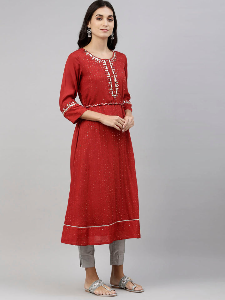 Neerus Orange Chanderi Embellished Kurta - side view