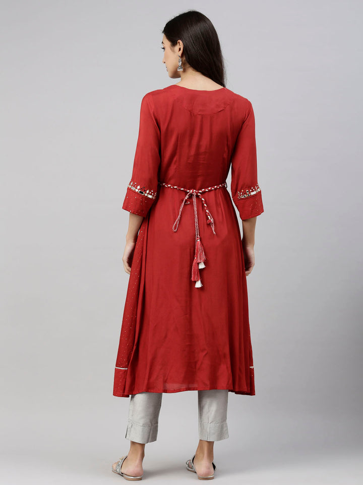 Neerus Orange Chanderi Embellished Kurta - detail view 1