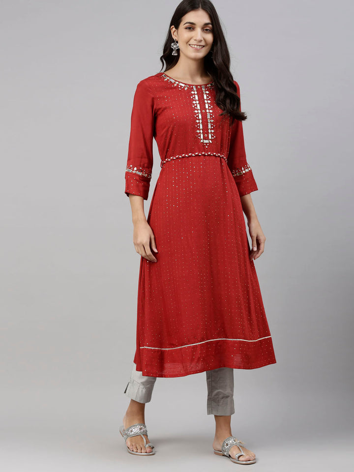 Neerus Orange Chanderi Embellished Kurta - detail view 3