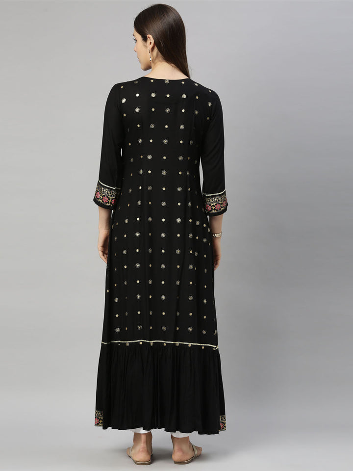 Neerus Women Black Floral Kurta