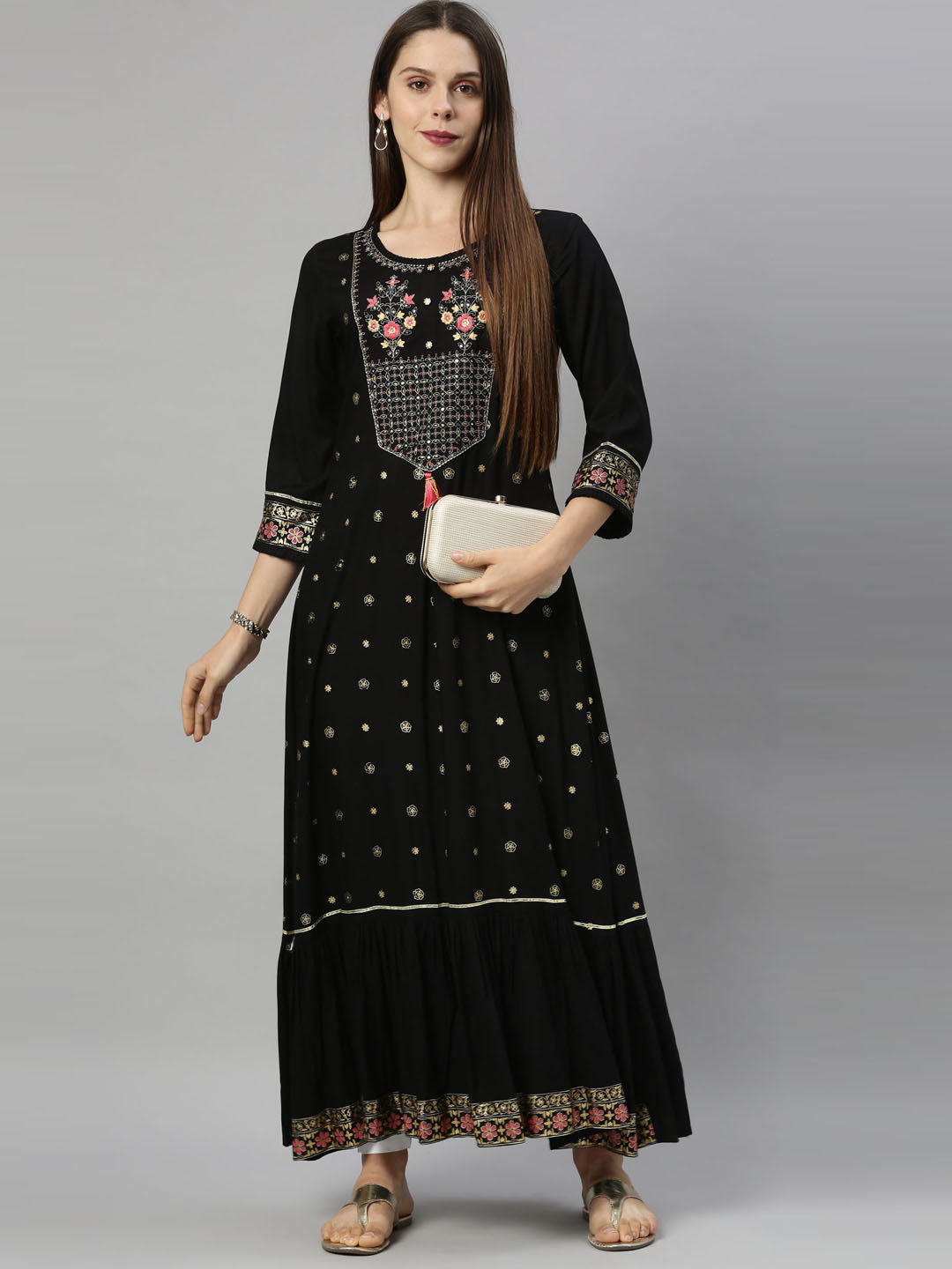 Neerus Women Black Floral Kurta