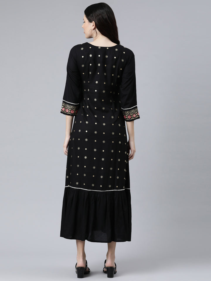 Neerus Black Color Rayon Fabeic Dress