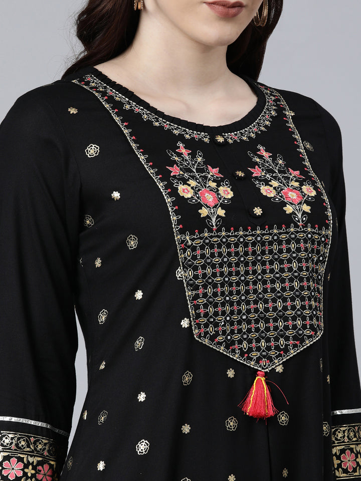 Neerus Black Color Rayon Fabeic Dress