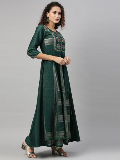 Neerus Women Green Geometric Yoke Design Anarkali Kurta