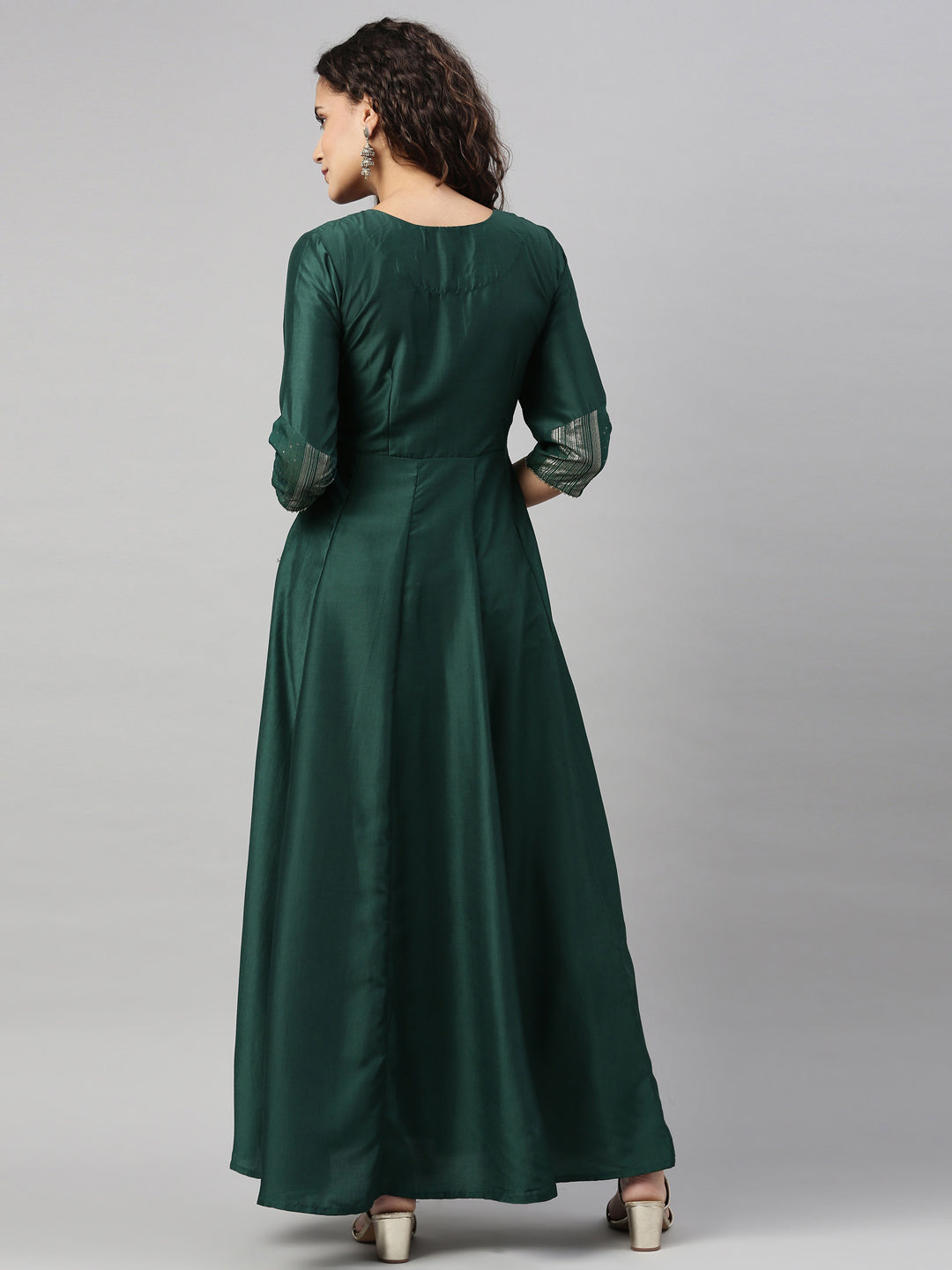 Neerus Green geometric embroidered anarkali kurta - side view
