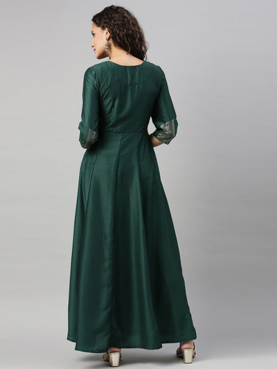 Neerus Women Green Geometric Yoke Design Anarkali Kurta