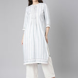 Neerus Grey Casual Striped Straight Kurtas