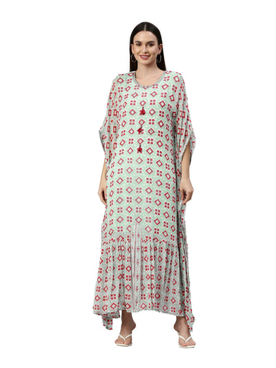 Neerus Women Blue Bandhani Printed Flared Sleeves Georgette Kaftan Kurta