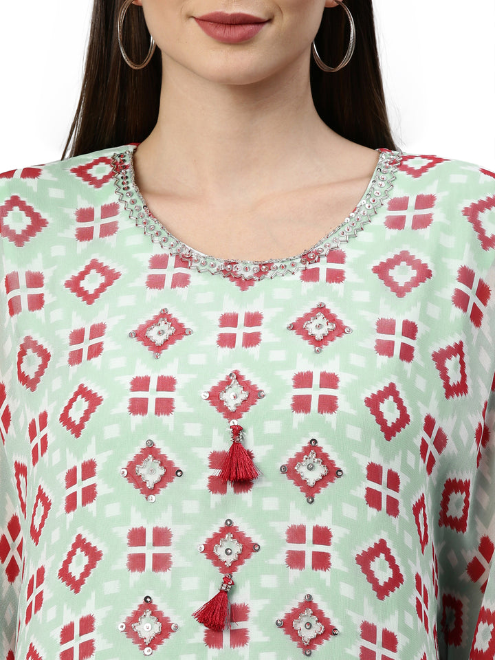 Neerus Blue Georgette Printed Kaftan Kurta - detail view 2