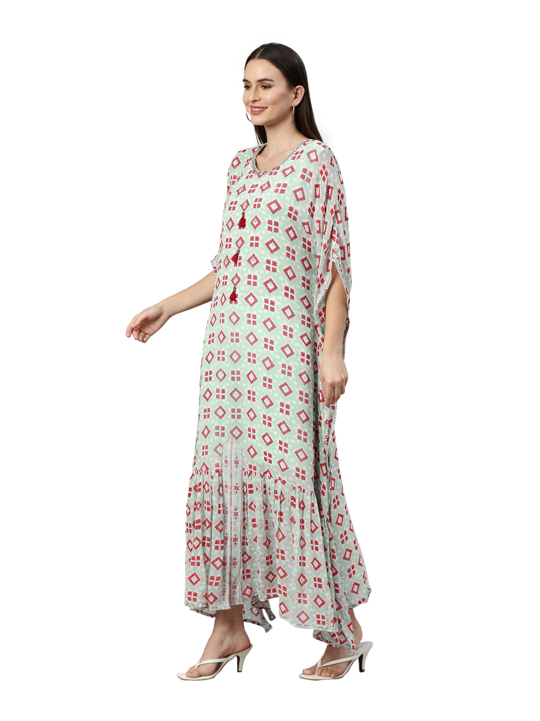 Neerus Blue Georgette Printed Kaftan Kurta - back view