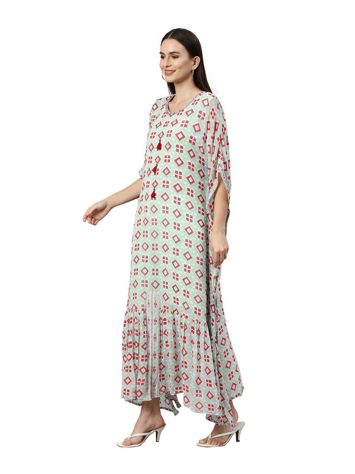 Neerus Blue Georgette Printed Kaftan Kurta - back view