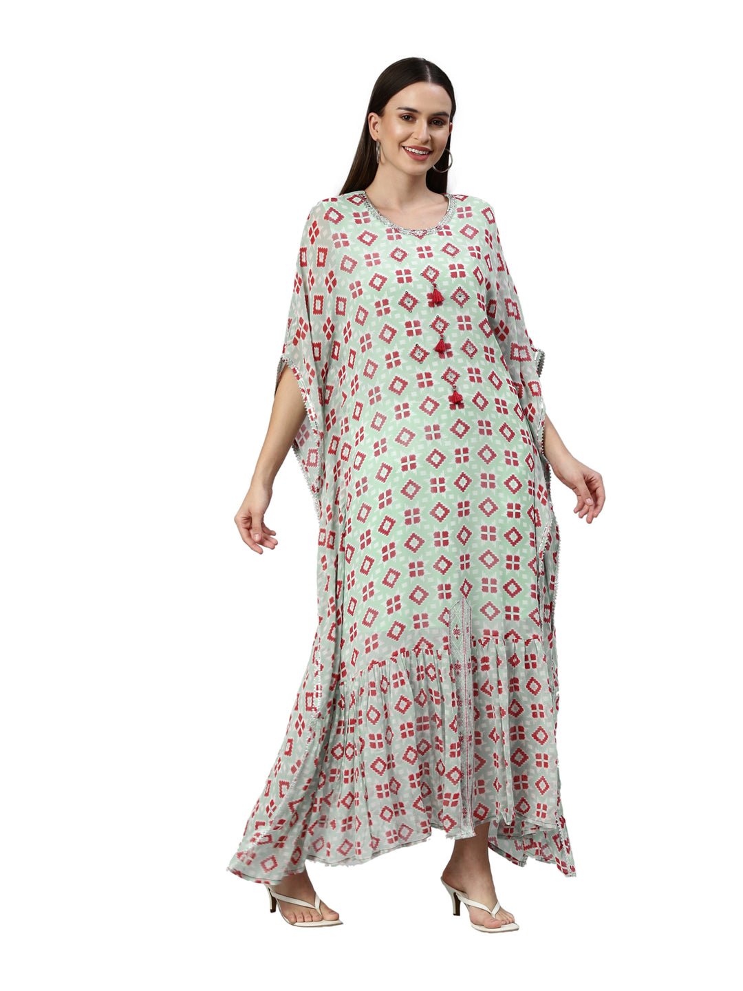 Neerus Blue Georgette Printed Kaftan Kurta - side view