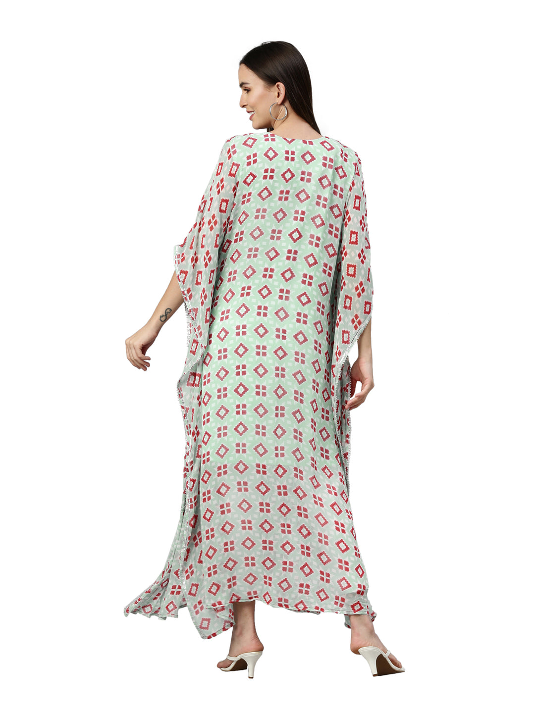 Neerus Blue Georgette Printed Kaftan Kurta - detail view 1