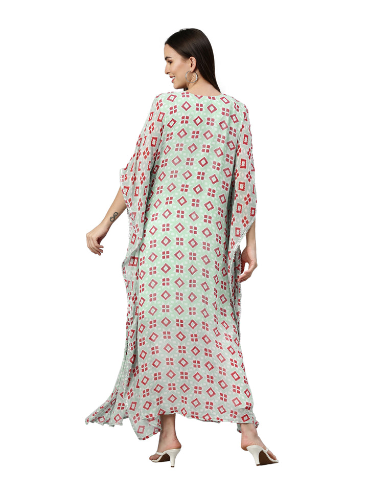 Neerus Blue Georgette Printed Kaftan Kurta - detail view 1