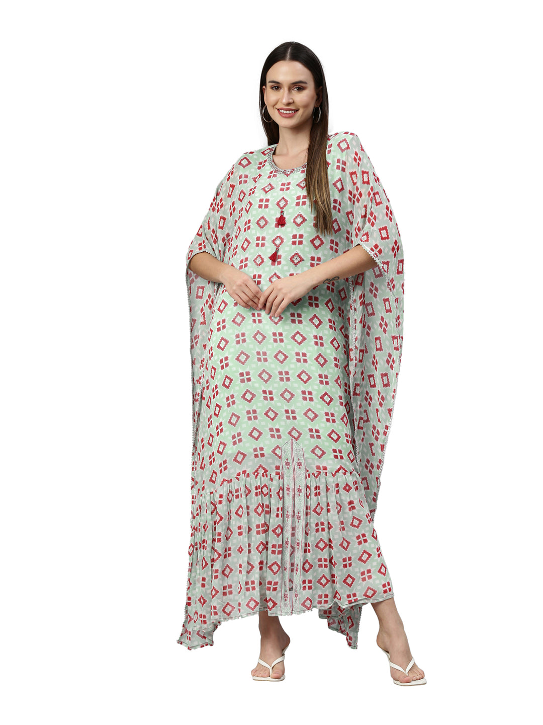 Neerus Blue Georgette Printed Kaftan Kurta - detail view 3
