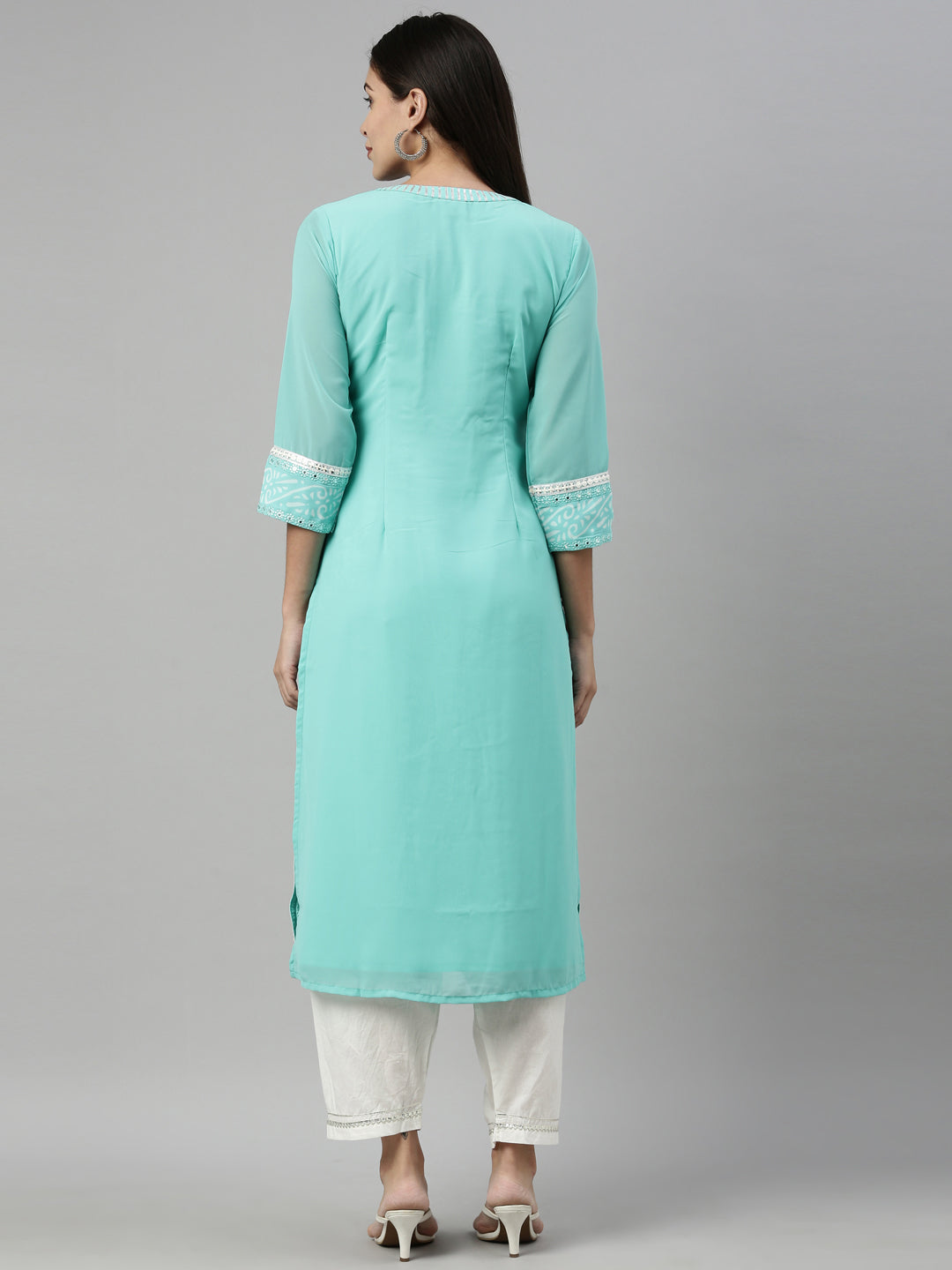 Neerus Green georgette embroidered kurta - side view