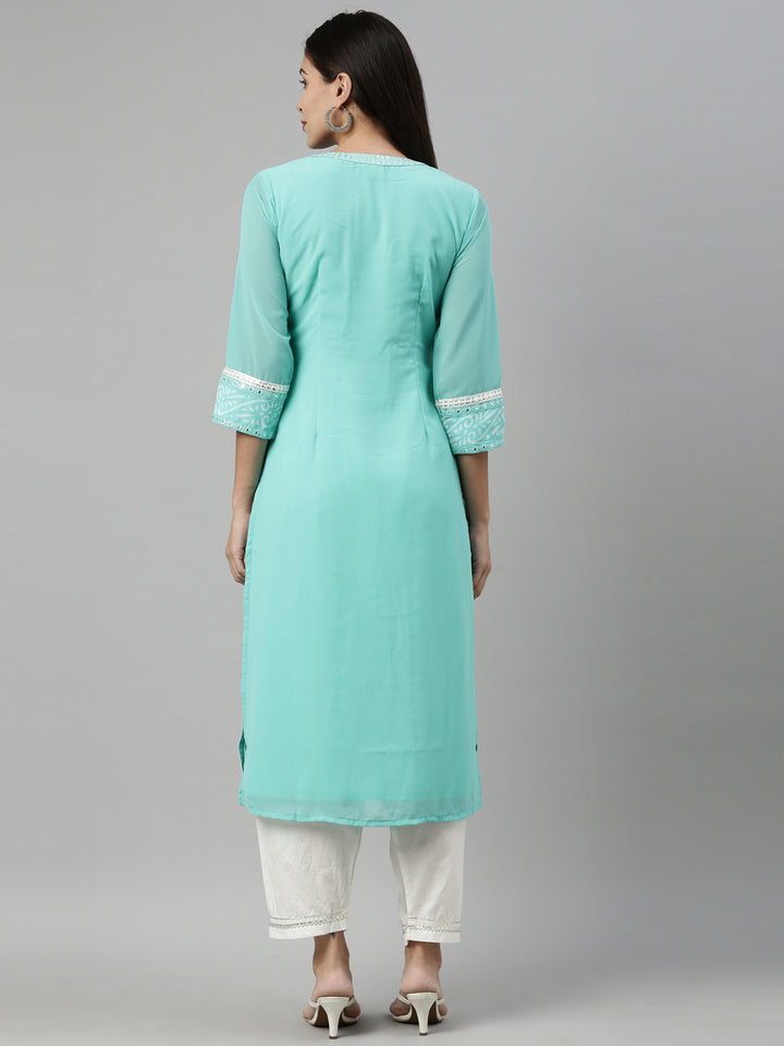 Neerus Green georgette embroidered kurta - side view