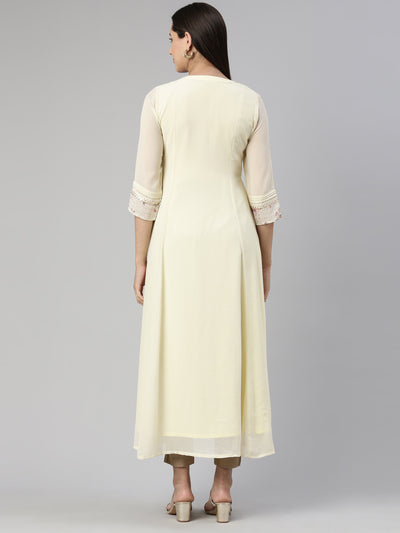 Neerus Cream-Coloured Floral Georgette Ethnic Maxi Maxi Dress