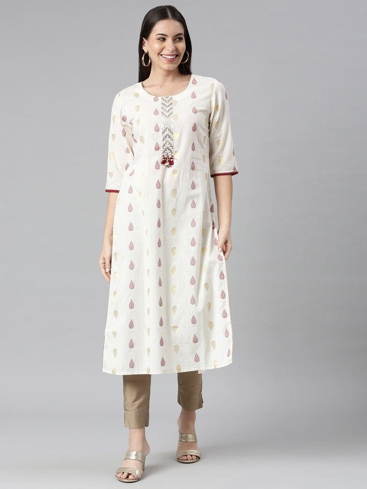 Neerus Cream Color Rayon Fabric Kurta
