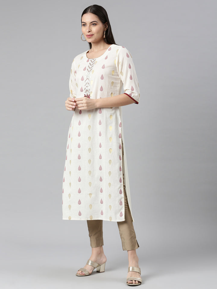 Neerus Cream Color Rayon Fabric Kurta