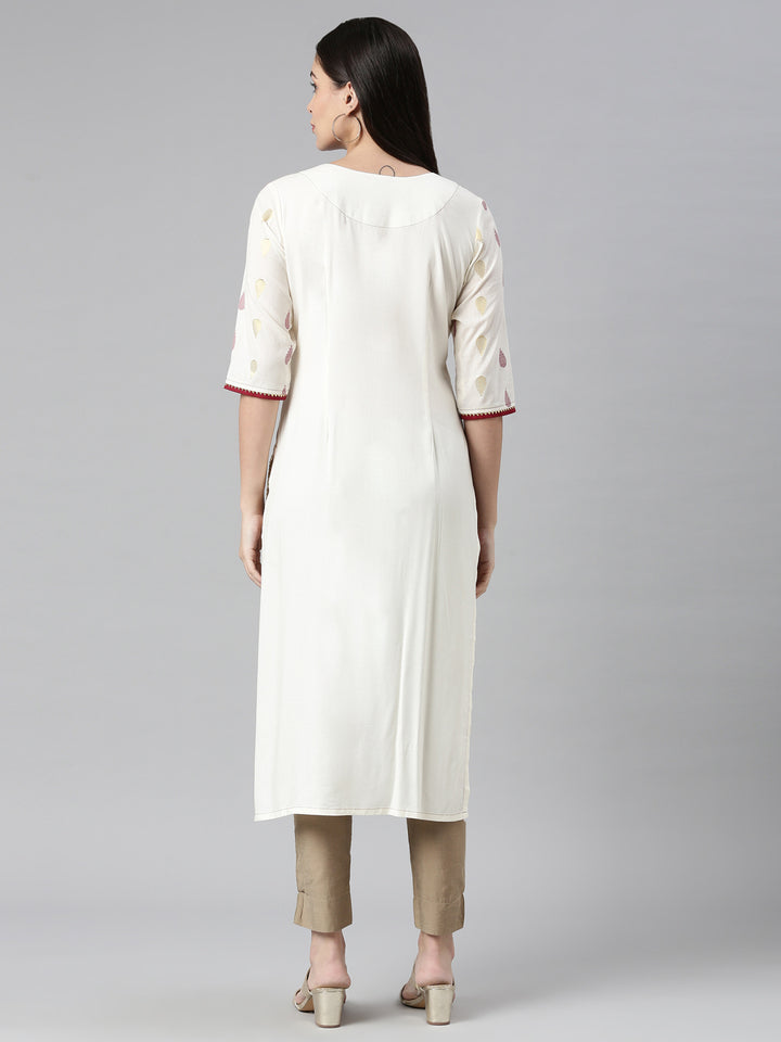 Neerus Cream Color Rayon Fabric Kurta