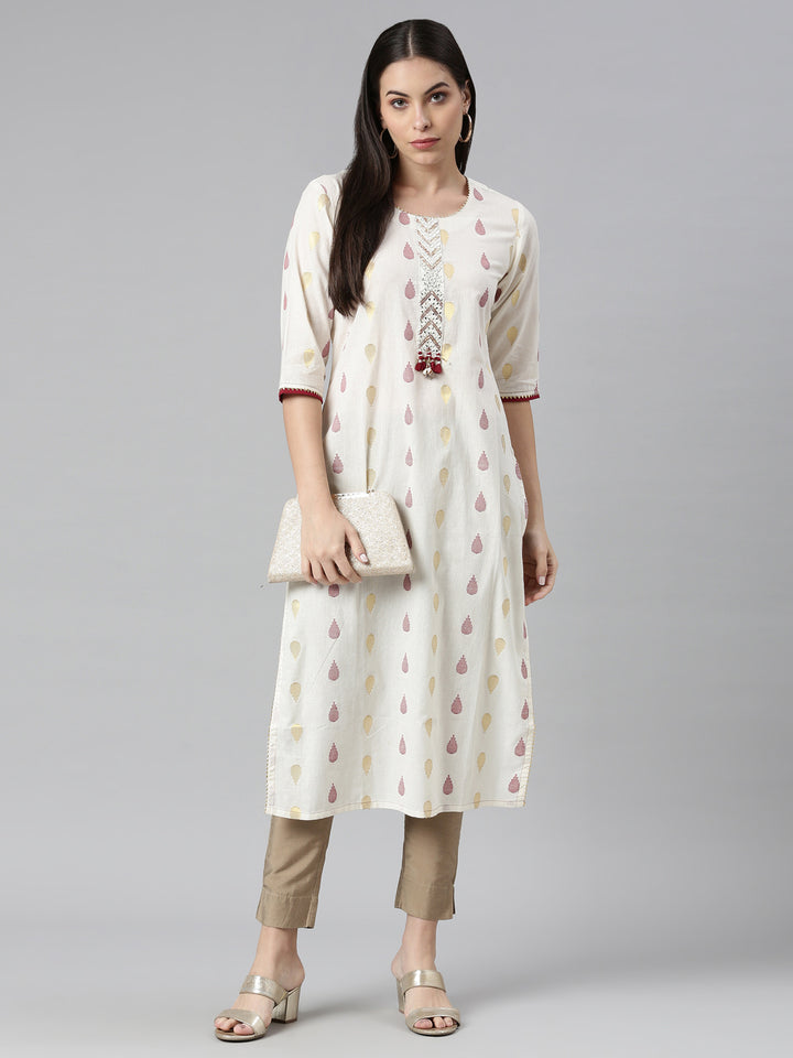 Neerus Cream Color Rayon Fabric Kurta