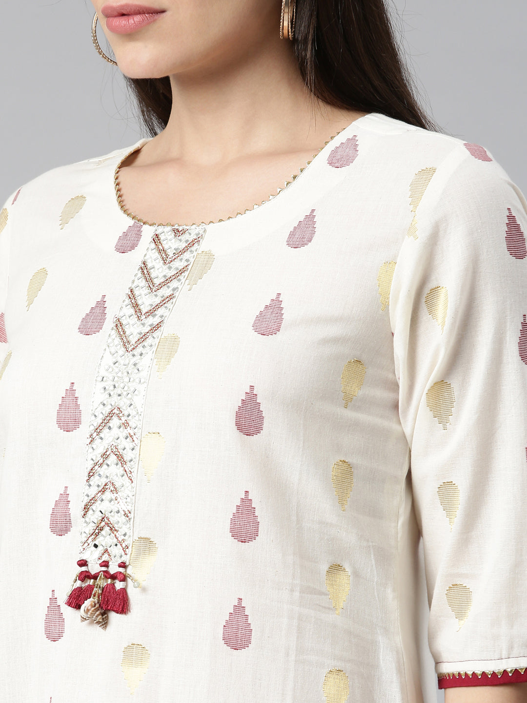 NEERU'S CREAM COLOR RAYON FABRIC KURTA