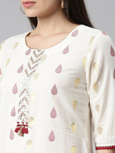 NEERU'S CREAM COLOR RAYON FABRIC KURTA