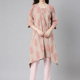 Neerus Beige Casual Floral A-Line Kurtas