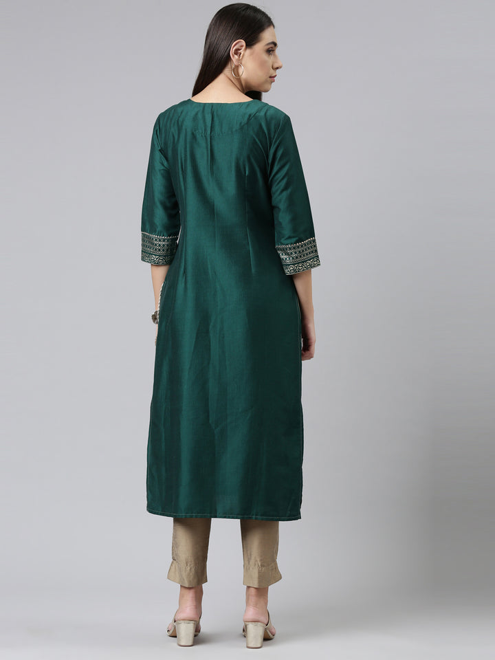 Neerus Green Color Calf Length Kurta