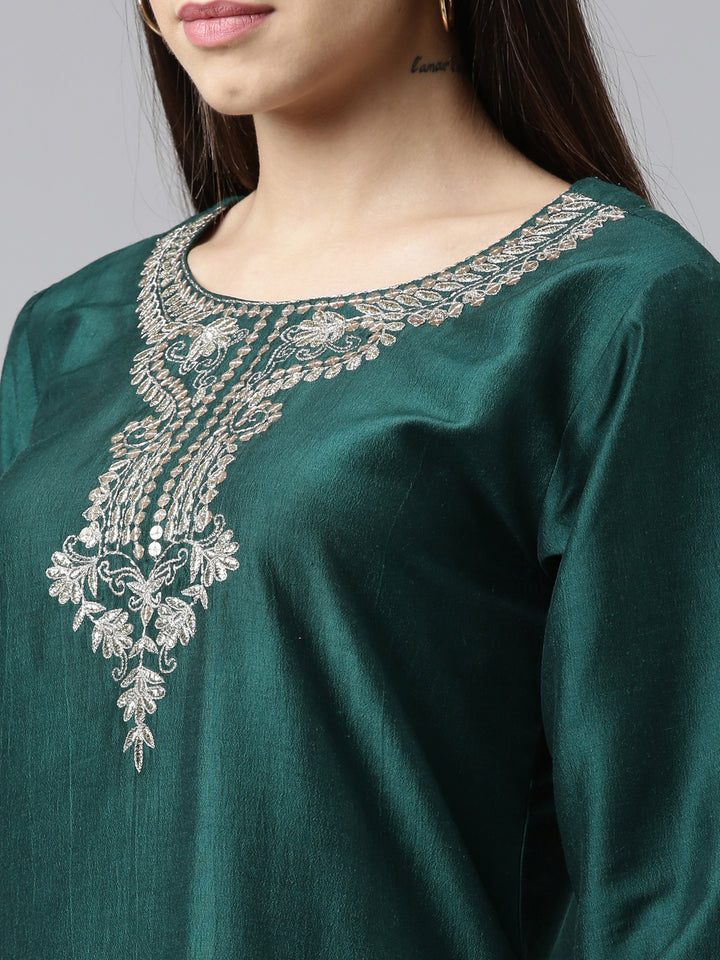 Neerus Green Color Calf Length Kurta