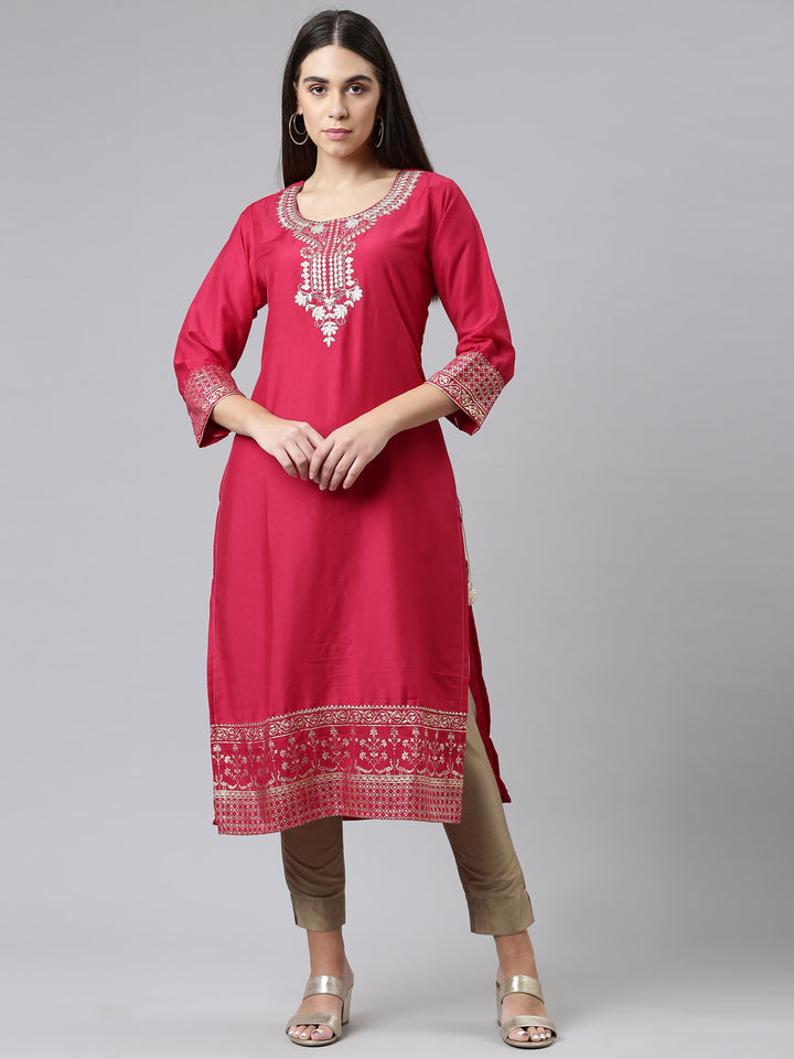 Neerus Pink Color Calf Length Kurta