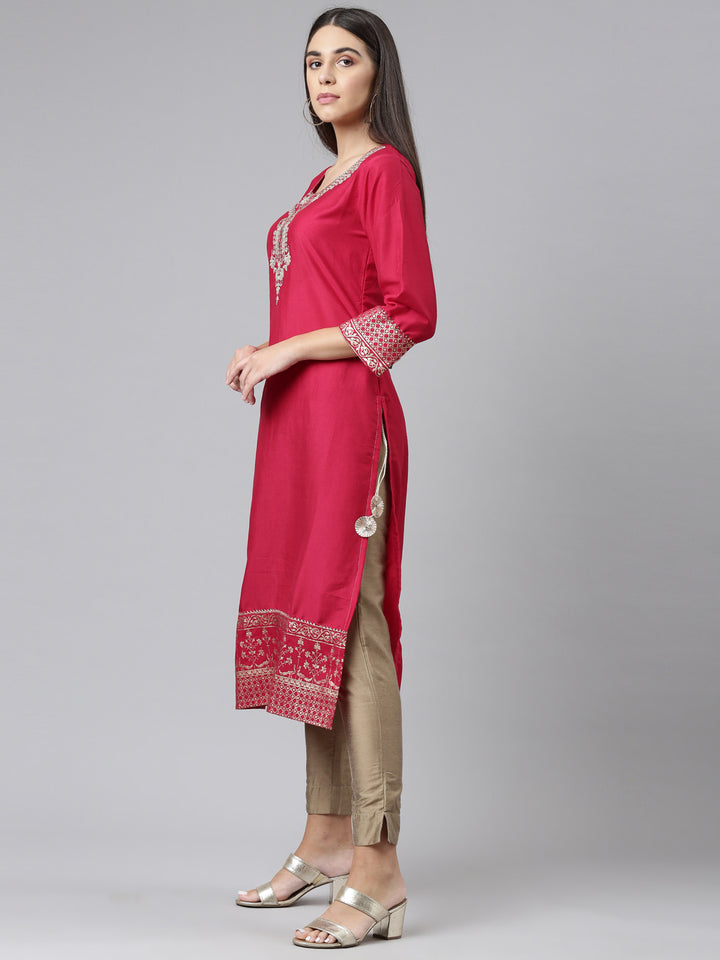 Neerus Pink Color Calf Length Kurta