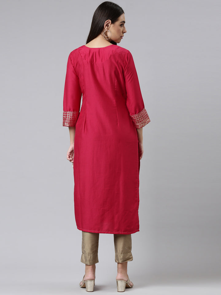 Neerus Pink Color Calf Length Kurta