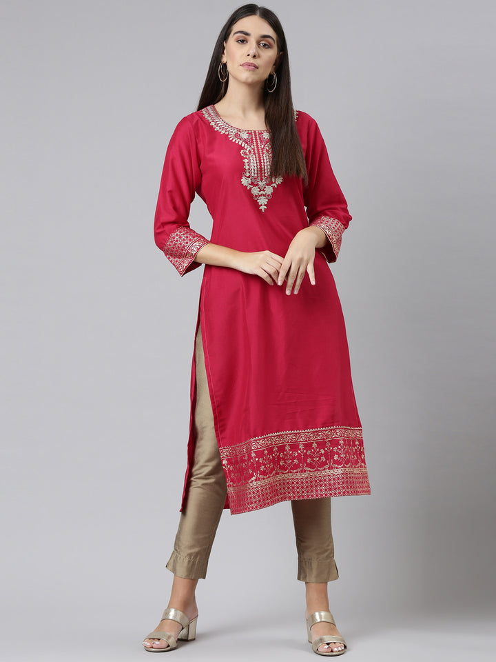 Neerus Pink Color Calf Length Kurta