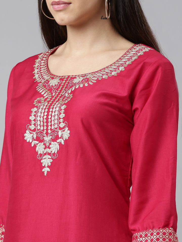 Neerus Pink Color Calf Length Kurta