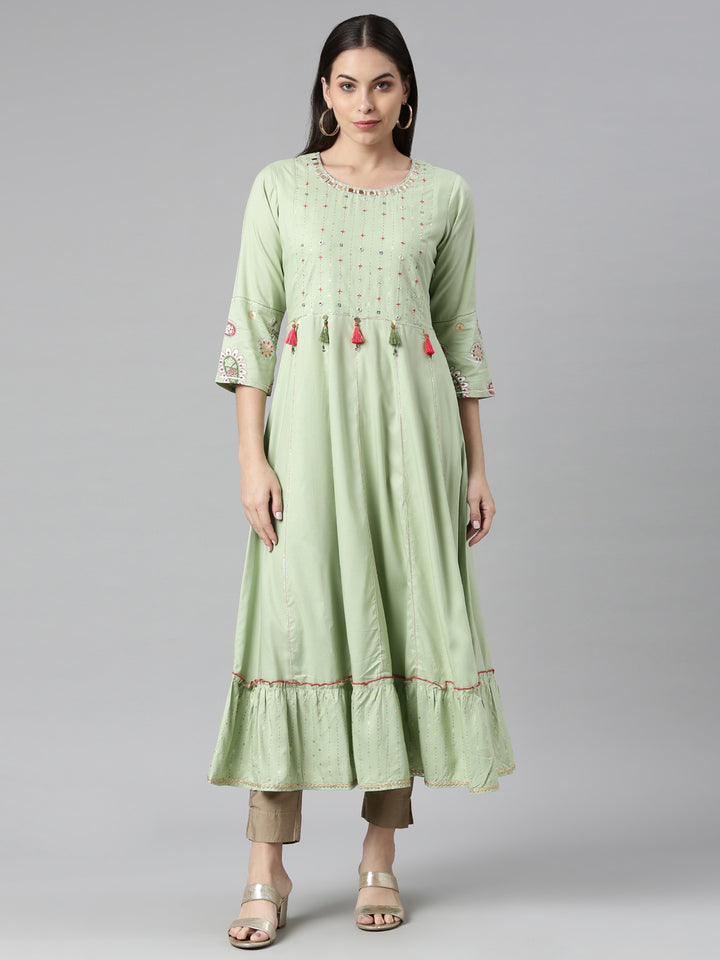Neerus Pista Color Rayon Fabric Kurta