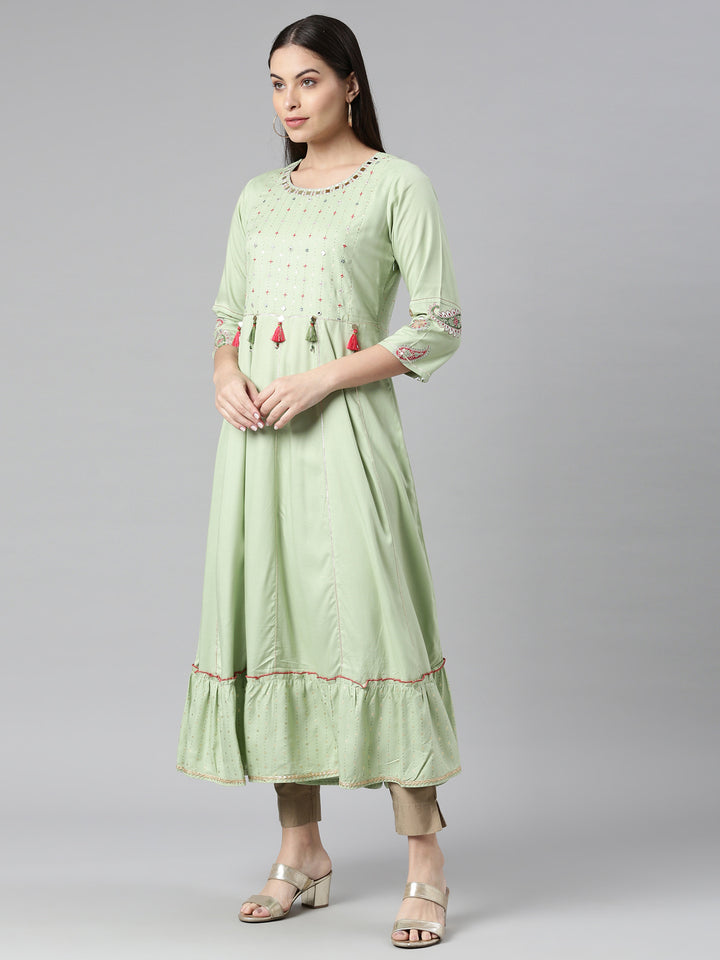 Neerus Pista Color Rayon Fabric Kurta