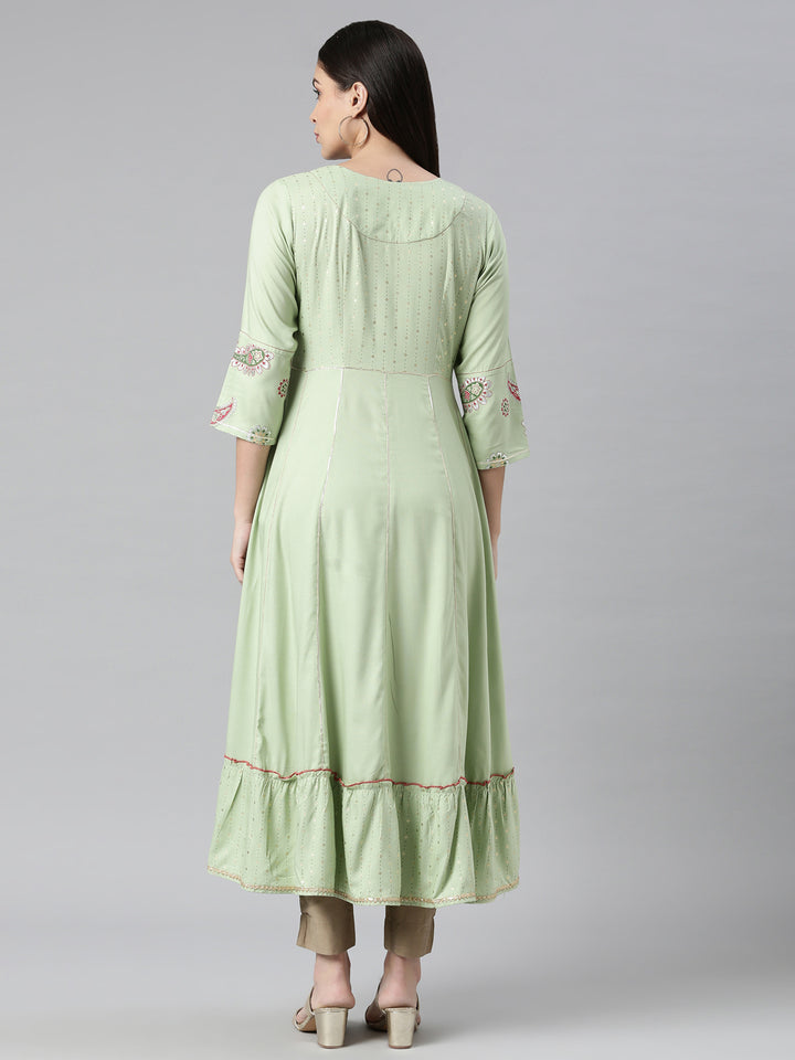 Neerus Pista Color Rayon Fabric Kurta