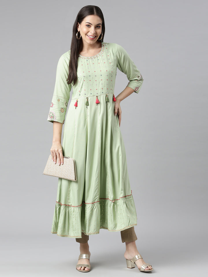 Neerus Pista Color Rayon Fabric Kurta