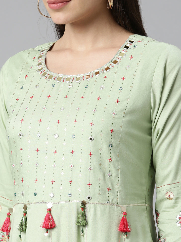 Neerus Pista Color Rayon Fabric Kurta