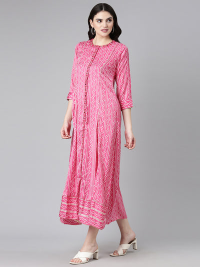 Neerus Pink Straight Casual Printed Gown