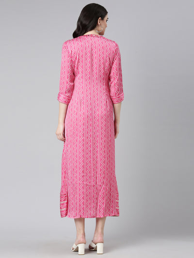 Neerus Pink Straight Casual Printed Gown