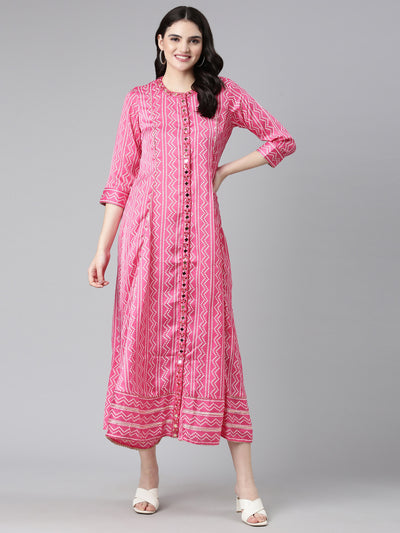 Neerus Pink Straight Casual Printed Gown