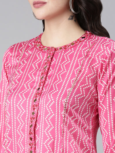 Neerus Pink Straight Casual Printed Gown