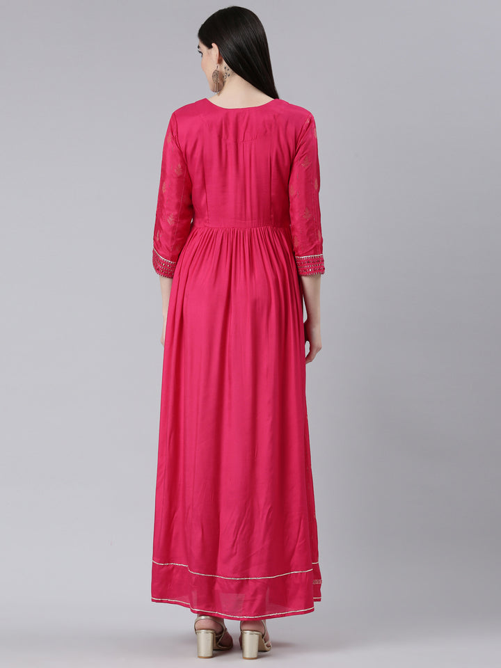 Neerus Pink Straight Casual Printed Gown