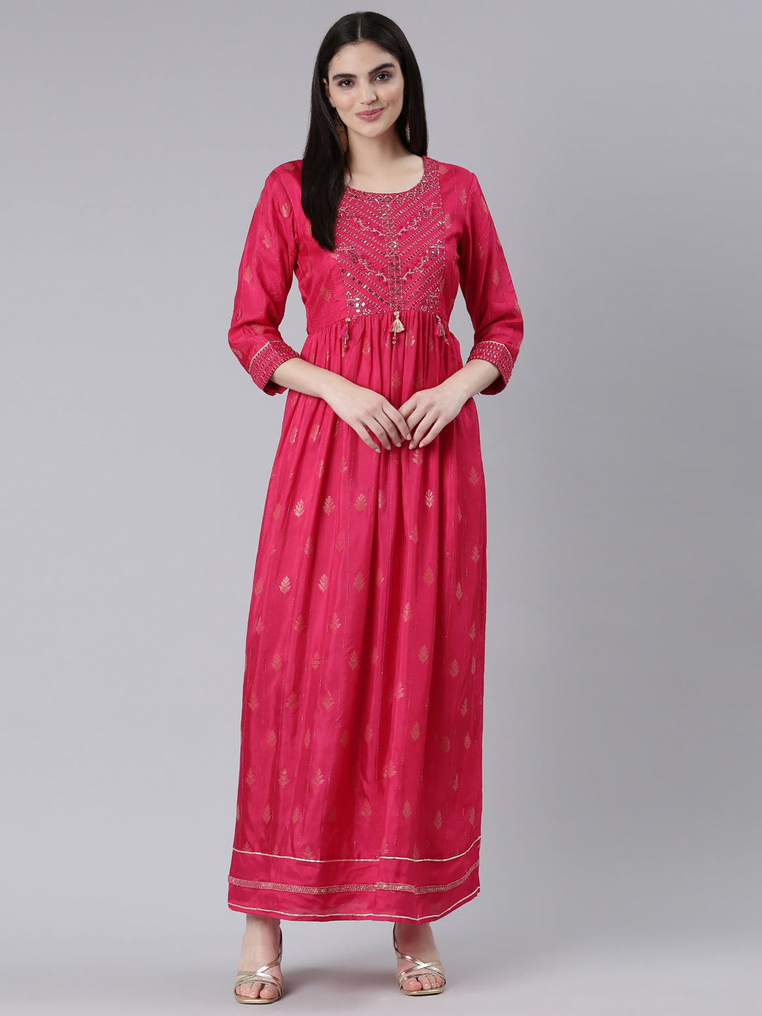 Neerus Pink Straight Casual Printed Gown