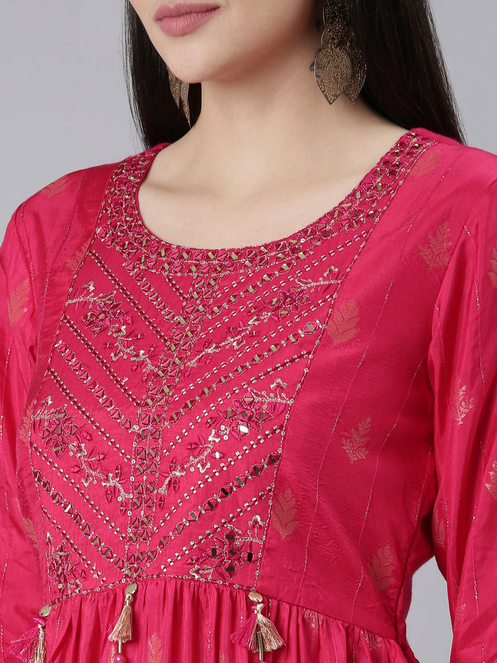 Neerus Pink Straight Casual Printed Gown