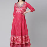 Neerus Pink Straight Casual Printed Dress