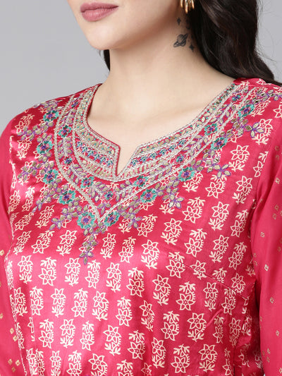 Neeru's Pink Straight Casual Printed Gown